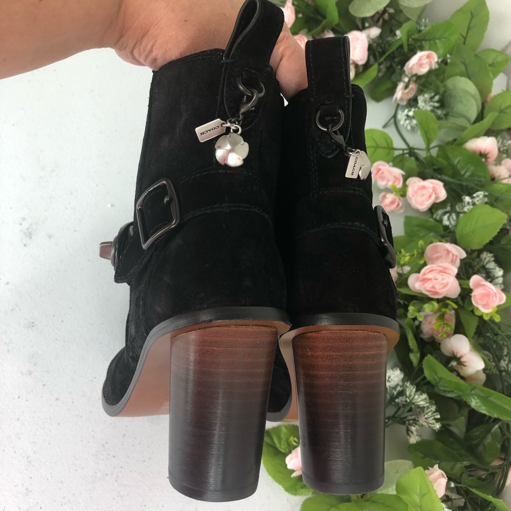 Coach black suede ankle boots floral stud size 5.5 - Picture 7 of 8